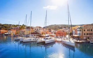 Ionian Sea-yachts-at- Gaios- town-marina-Paxos- island-Greece