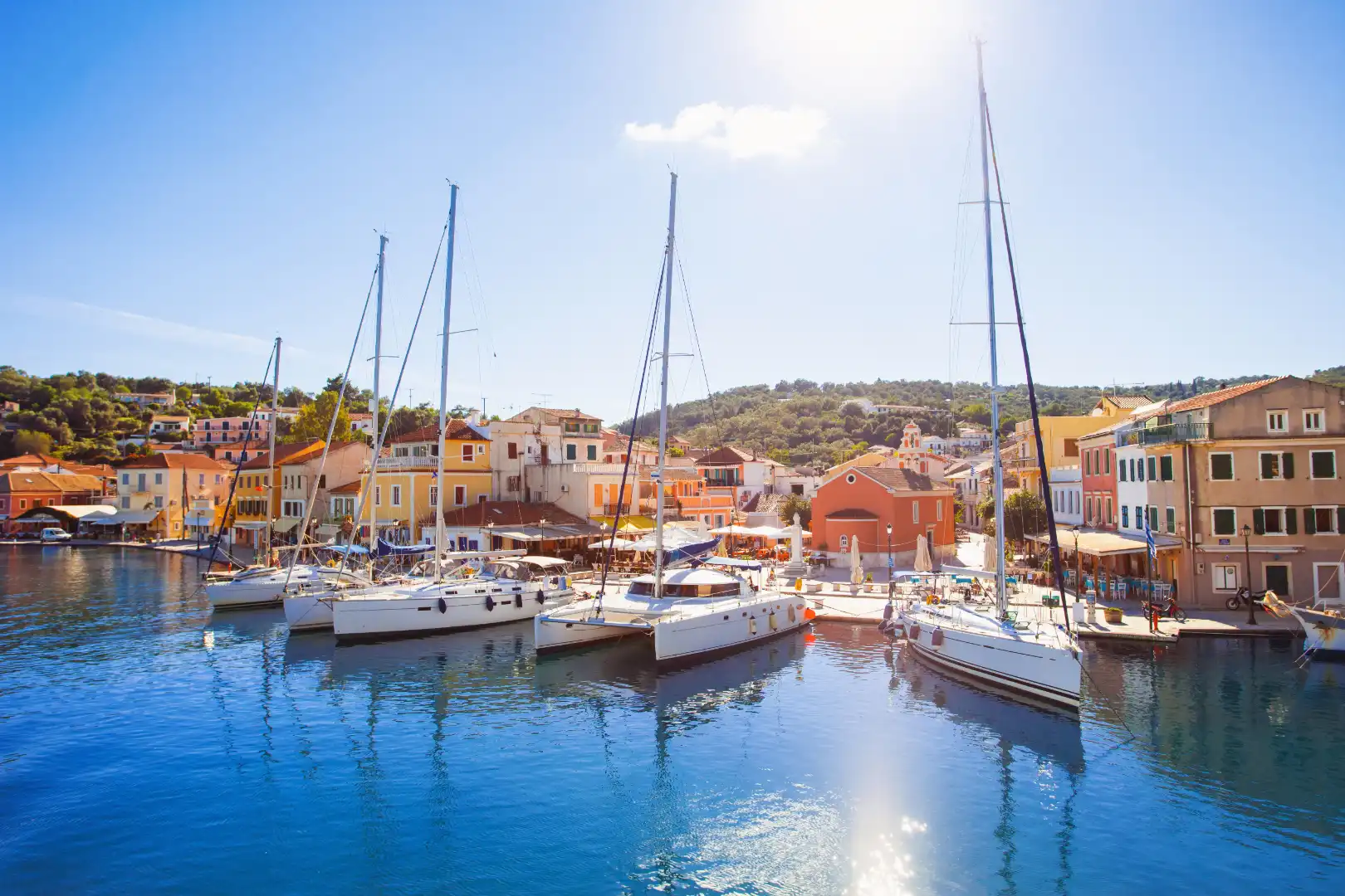 Ionian Sea-yachts-at- Gaios- town-marina-Paxos- island-Greece